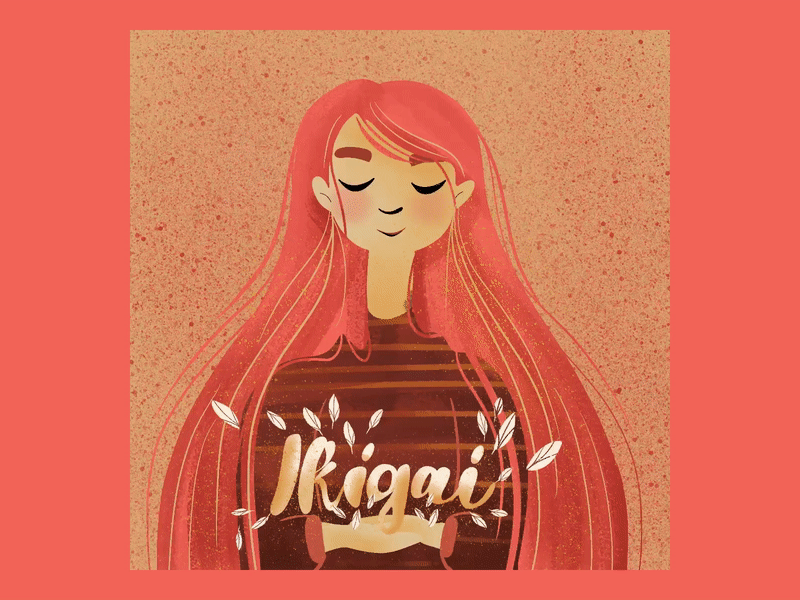 Ikigai character design colors design digital illustration digital painting drawing gif girl illustration love motivation nature