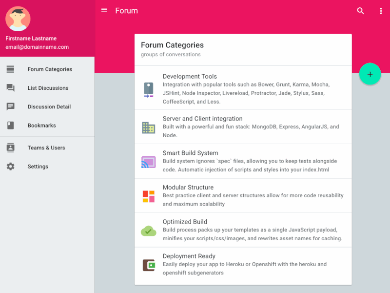 Material Design Forum Concept angularjs fab forum material design posts questions users