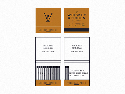 WK Matchbooks branding bronze fire kitchen matches merch navy restaurant whiskey