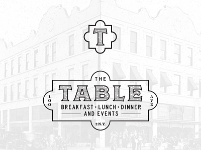 The Table branding brick building frame icon identity logo mark monogram restaurant vintage