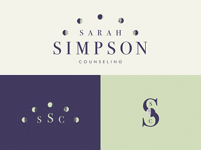 Sarah Simpson Counseling branding identity lunar moon olive planets plum purple therapy