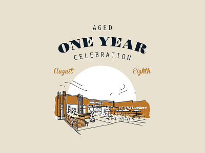 Aged 1 Year anniversary branding building illustration kitchen logo one sketch whiskey year