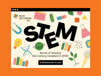 Our Stories in STEM Landing Page engineering illustration interactive kickstarter landing page math retro science stem technology