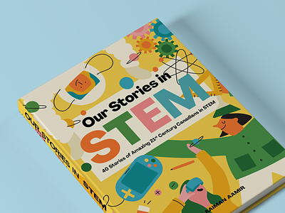 Our Stories in STEM - Book Cover colourful education illustration kids print design retro stem whimsical