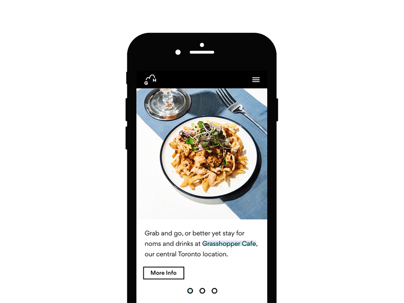 Grasshopper Mobile Website carousel creative direction food hospitality mobile plant based responsive restaurant vegan web design website wordpress