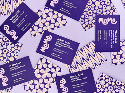 Momo Business Cards 70s branding business cards groovy logo pattern uv visual identity wordmark