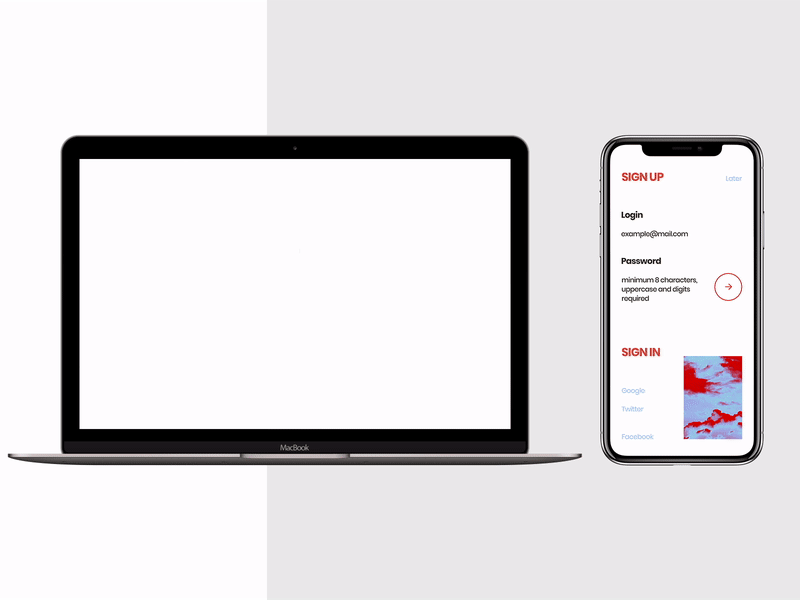 Sign up page animation dailyui design desktop flat minimalism mobile ui ux