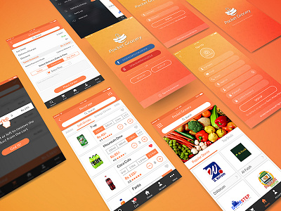 Pocket Grocery Mobile App + 2 Dribbble Invites app cart design grocery mobile online orange pocket shopping store ui yellow