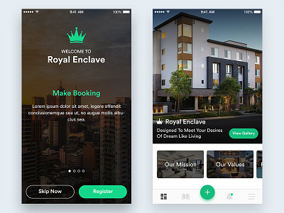 Property Booking (WIP) app booking dashboard enclave green mobile property royal welcome