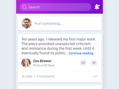 Newsfeed app comments design likes mobile app newsfeed social ui