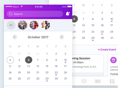 Calendar calendar calendar ui create new design events mobile social app ux