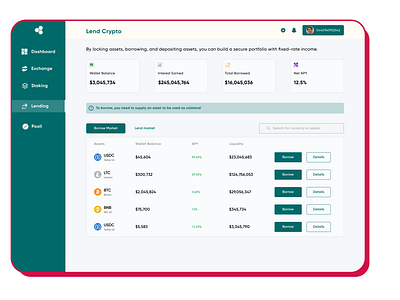 Crypto Lending Platform crypto dashboard defi design finance homepage landing page logo money ui web2 web3