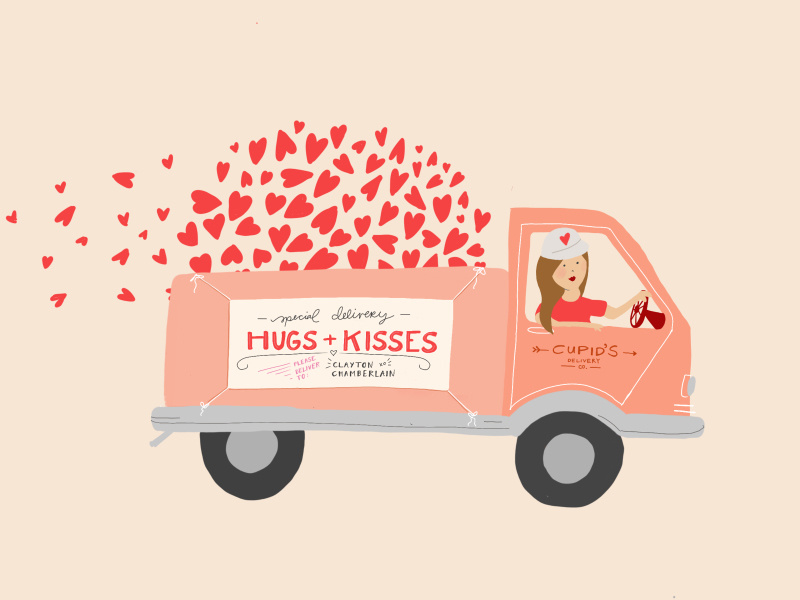 Valentine's Illustrated Card heart vintage truck love valentines day valentines day card valentines illustration