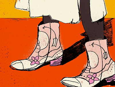 Rhinestone Cowgirls | BOOTS boots cowboy boots cowgirl illustration orange pink rhinestone sketchy