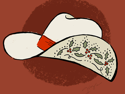 Country Christmas christmas country country music cowboy hat cowgirl embroidery holiday card holly illustration nashville red rhinestone white hat