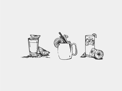 Drink Illustrations cocktails copper mug drink drinks highball glass illustration moscow mule shot glass shots tequila