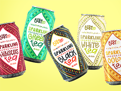 Besteas beverage branding design drink handdrawn identity logo package packaging sparkling tea typography