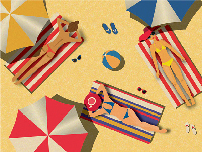 Shadez & Bikiniz beach beer bikinis character design graphic illustration label ocean sand summer sunbathe umbrellas