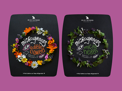 Microfood Labels brand branding design flowers handdrawn handwritten illustration indonesia microgreens package packaging typography