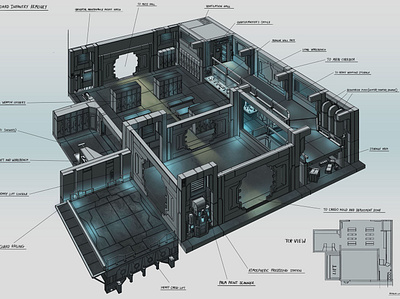 Ship Armoury Interior Cutaway 34view armoury concept crosssection cutaway design hardsurface illustration industrial interiordesign mechanicaldesign quarterview scifi spacedesign spaceship weapon