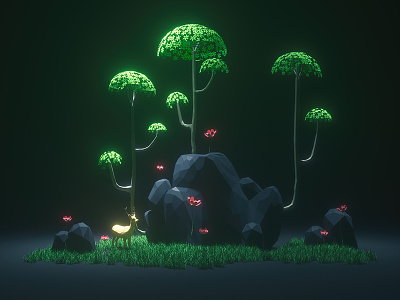 Mini Forest cinema4d deer forest grass lowpoly mini photoshop stone tree