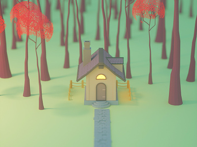 The house cinema4d deer forest grass lowpoly mini photoshop stone trees