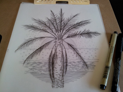 Drawing a palm tree beach design illustration ink palm tree pen