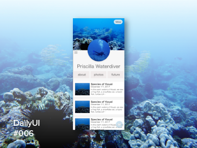 Diver's App 006 dailyui profile userprofile