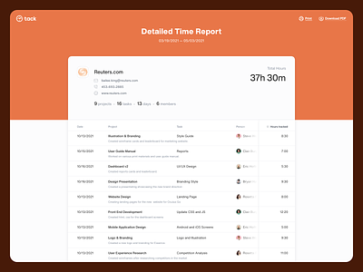 Tack - Time Report app clean download pdf pdf profile report report template table tack template time tracker time tracking times timesheet ui