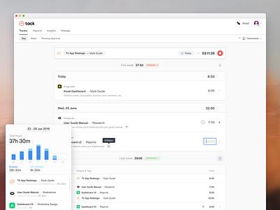 Tack: Daily Tracker clean collapsed expanded projects time app time sheet time tracking time tracking software timer tracker ui ux weekly summary