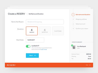 Reserv - Payment Flow cart clean e commerce modal online store payment payment flow shopping ui ux