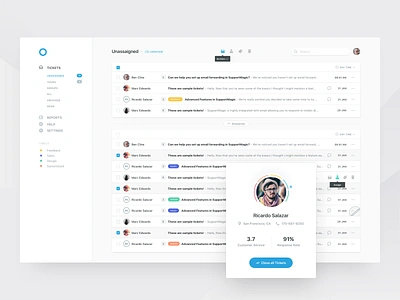 Customer Support Platform Inbox clean customer customer service dashboard help center help desk inbox mail box profile card response support tickets ui