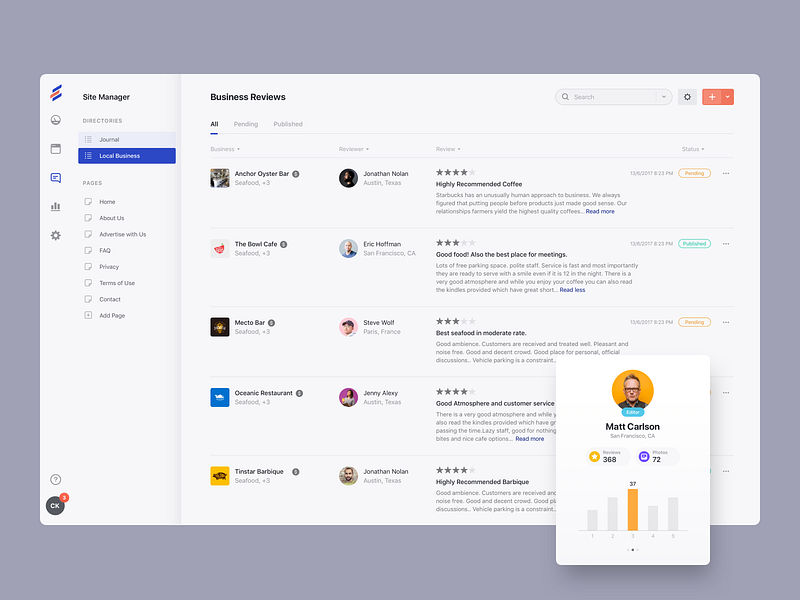 Manage Reviews by Bilal Ck for Stead on Dribbble