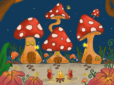 Mushroom Ville art book illustration childrens book illustration digital art illustration illustration for children kidlit story book illustration
