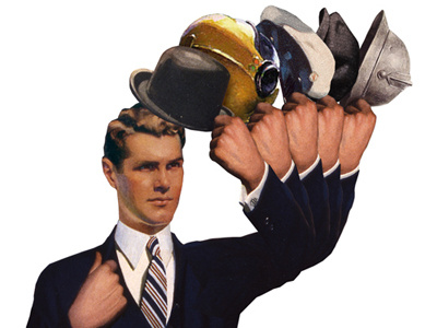 Man with many hats illustration rockwell
