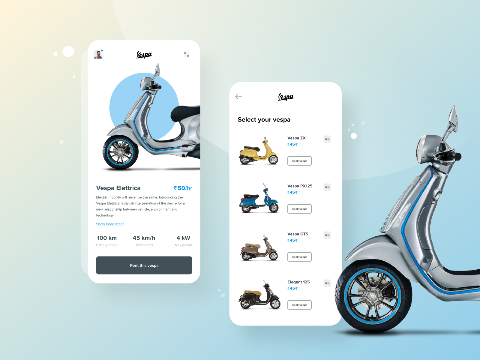 Vespa Rental Concept App by Artoftezz ™ on Dribbble
