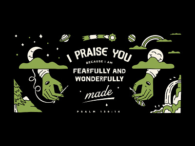 Psalm 139:14 Mural bible create graphic hands illustration lettering mountain mural nature space stars typography verse water