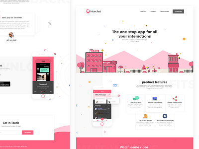 Huechat app landing page chat chennai creative free psd landing page. product