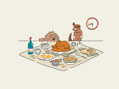 Thanksgiving Dinner 2020 calendar dogs illustration october sheepdog terrier thanksgiving two dogs vector
