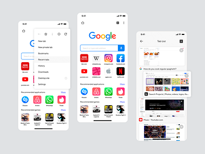 Mobile Browser App Start Page & Tabs by Sege on Dribbble