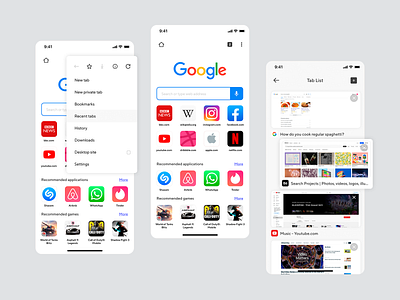 Mobile Browser App ❘ Start Page & Tabs app browser concept ios minimal tabs web