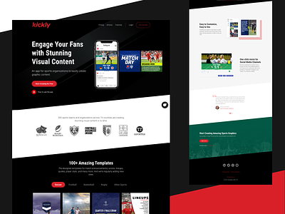 Kickly Wordpress Website dark ui dask design divi flat kickly social media sport ui uiux ux wordpres design