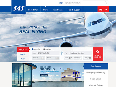 SAS (Scandinavian Airline Services) Website Home Page branding design flat ui ux website