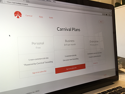 Plans & Pricing for Carnival code comments design plan prices subscribe table web