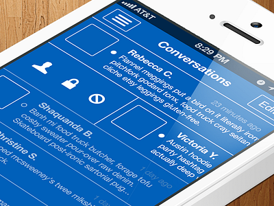Conversations Inbox blue print blueprint chat inbox iphone mail messages swipe unread wire frame wireframe