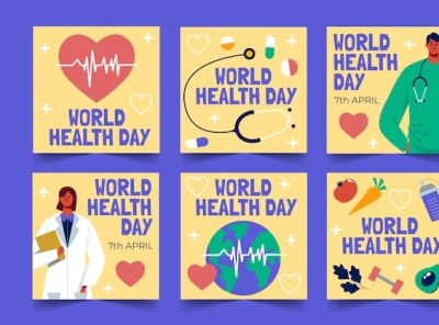 Flat world health day instagram posts collection 3d animation app branding design graphic design illustration logo typography ui vector