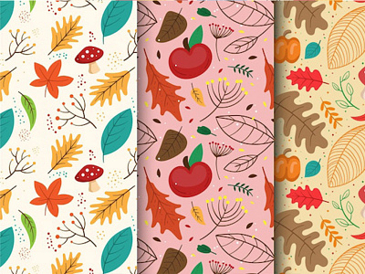 Hand drawn autumn pattern collection