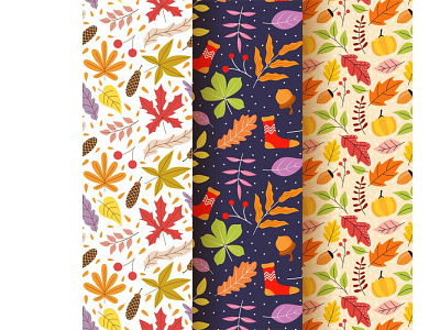 Hand drawn flat autumn patterns collection