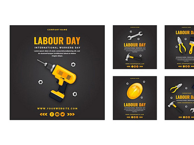 Realistic labor day instagram posts collection app branding design graphic design illustration logo typography ui ux vector
