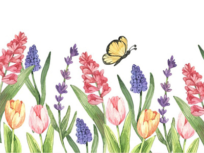 Watercolor spring background with flowers